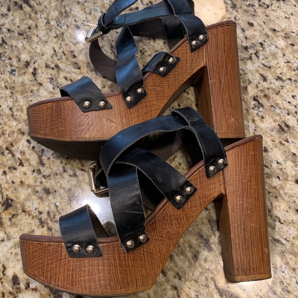 BOGO Cute studded faux leather wooden block heels